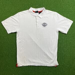 Harley Davidson Mens White Bar & Shield Pique Polo Shirt Sz L
